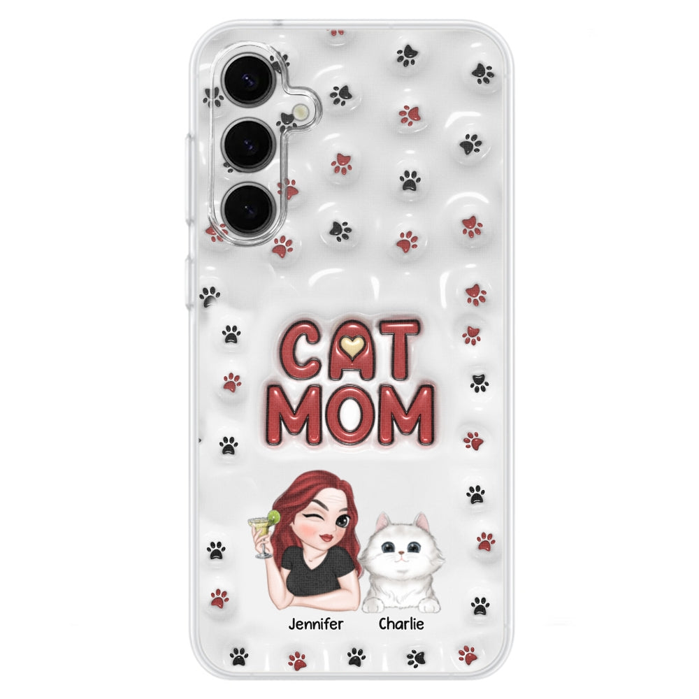 Adorable Cat Mom Personalized 3D Inflated Effect Custom Phone Case for Smartphones