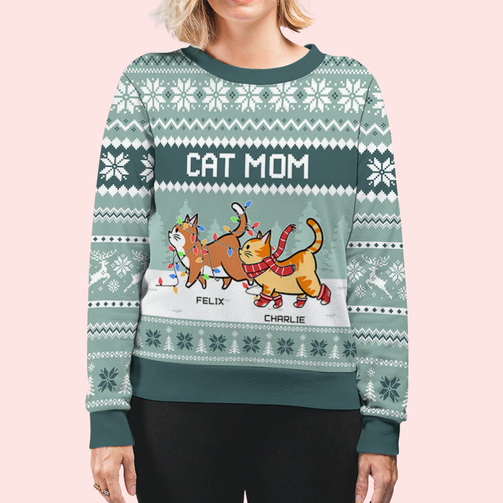 Personalized Custom All-Over-Print Mint Sweatshirt for Cat Moms