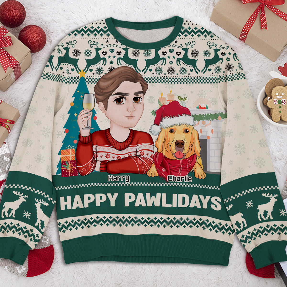 Happy Pawlidays To You - Personalized Custom All-Over-Print Unisex 8.8 oz Polyester Blend Sweatshirt for Pet Lovers