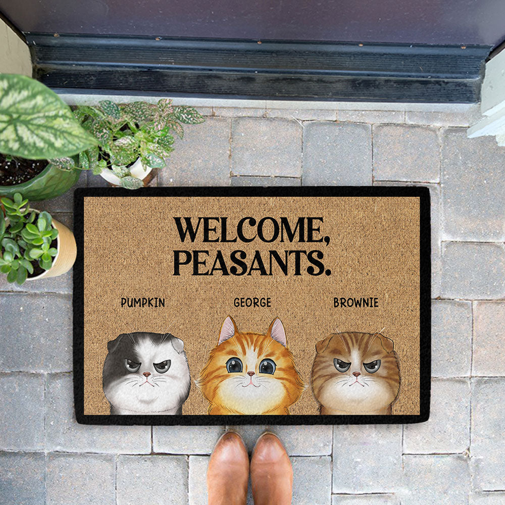 Welcome Peasants - Personalized Custom Cat Picture Doormat for Pet Lovers
