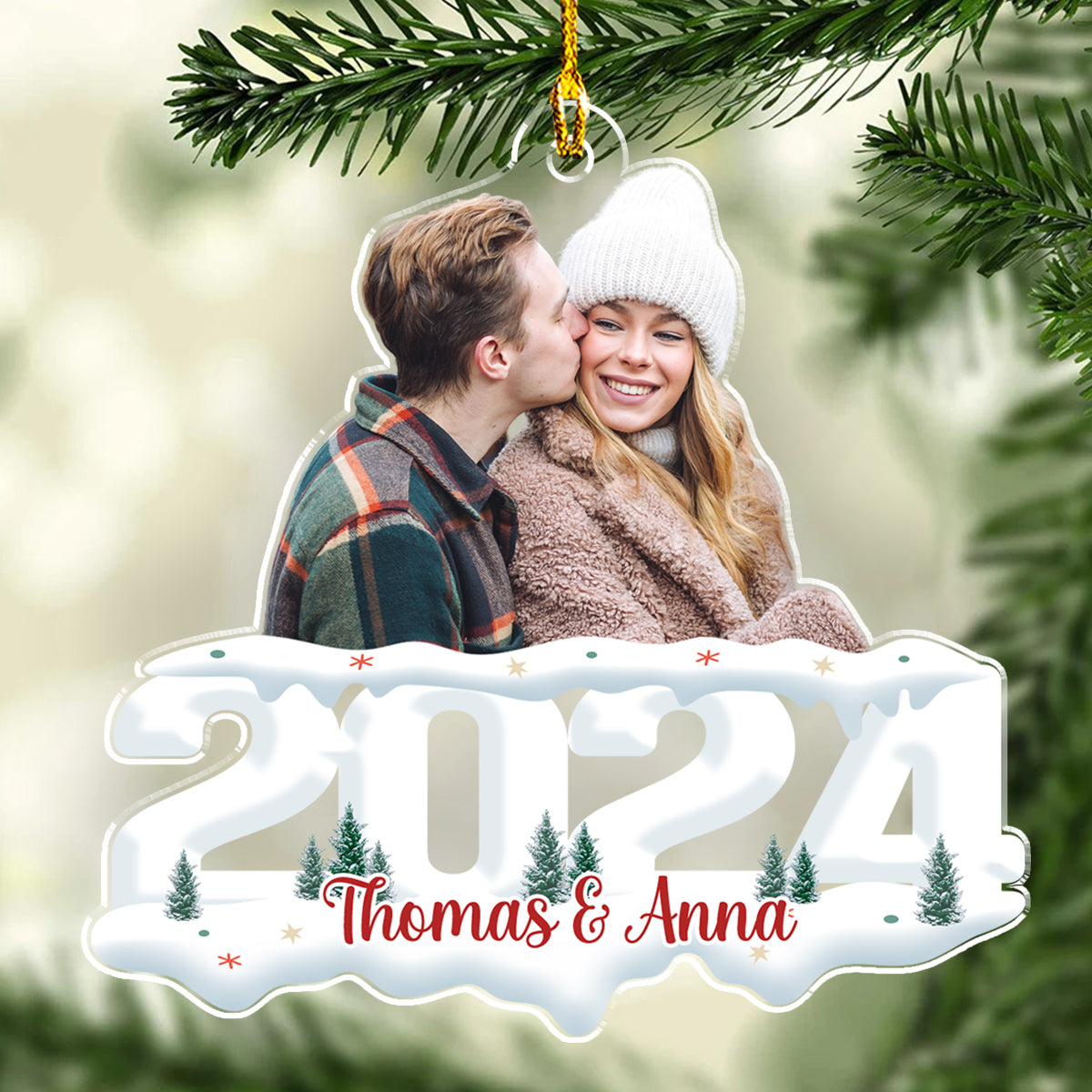 Customized Photo Couple Ornament - The Joy of Christmas 2024 - Personalized Acrylic Christmas Keepsake