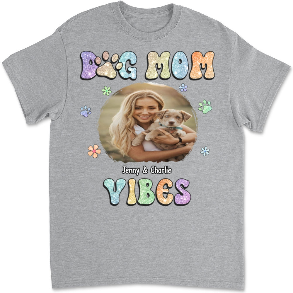 Personalized Custom Unisex Dog Mom Vibes Photo T-shirt - 5.3 oz