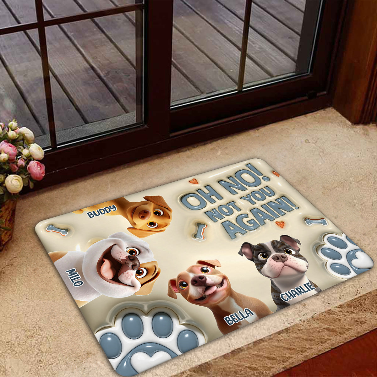 Paws Or Feet Welcome Here - Personalized Custom 3D Inflated Effect Doormat with High - Quality Sublimation Printing