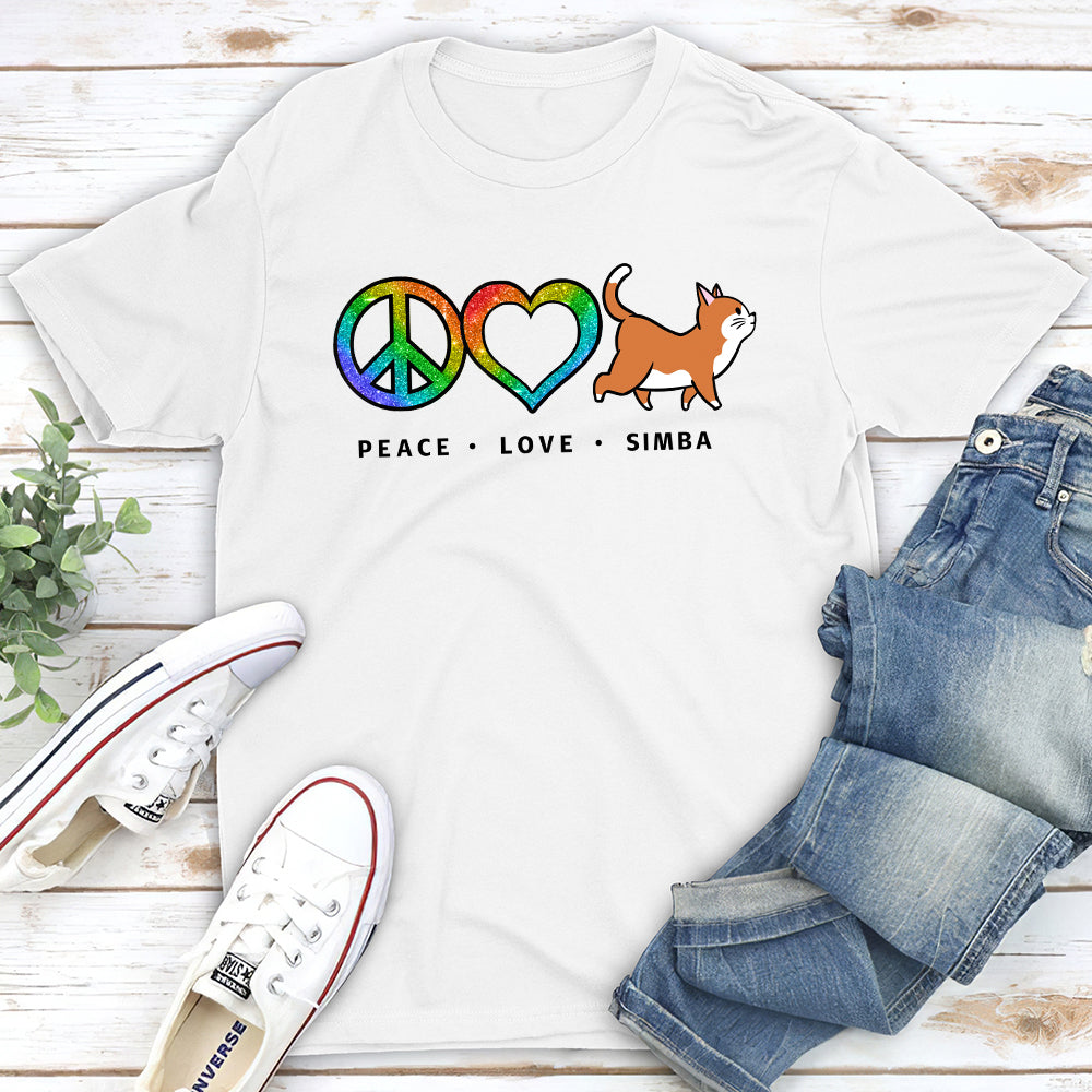 Peace Love Cat Pattern - Personalized Custom Unisex 5.3 oz T-shirt for Pet Lovers