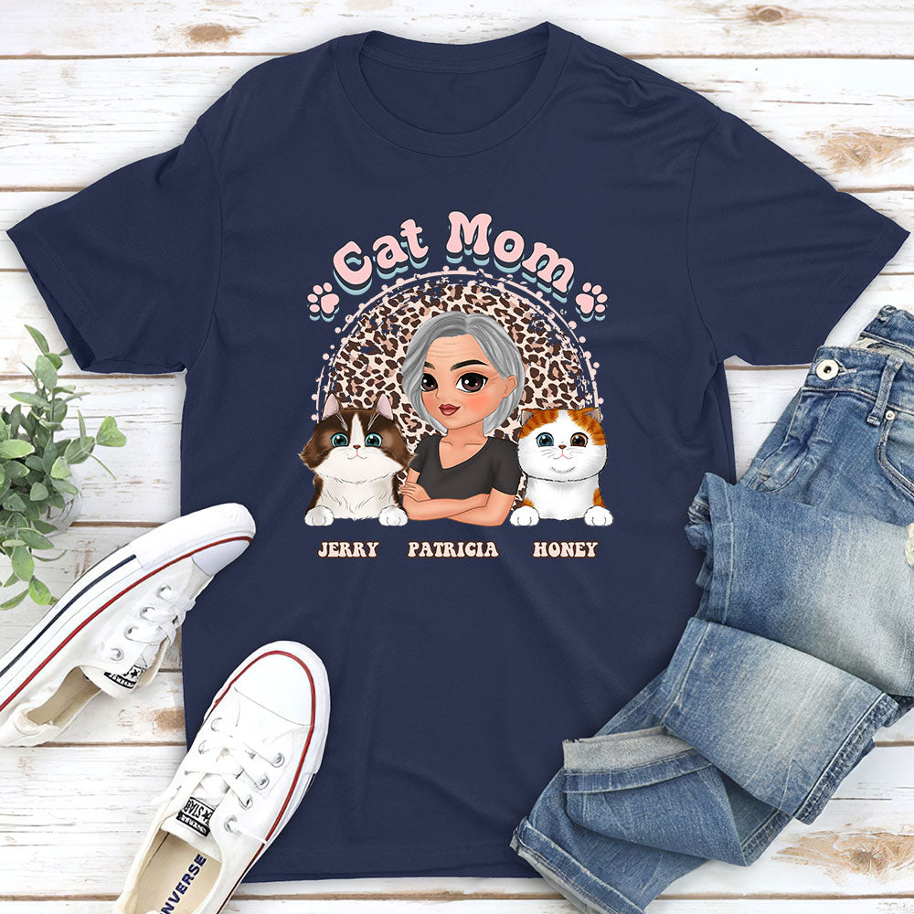 Stylish Cat Mom Leopard Personalized Custom Unisex 5.3 oz T-shirt