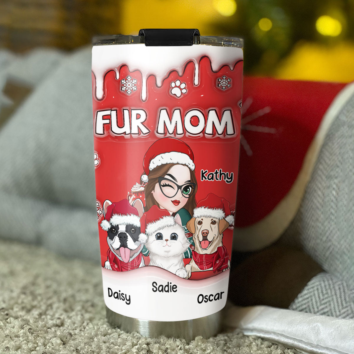 Unique Personalized Custom 3D Inflated Effect Christmas Tumbler for Pet Moms