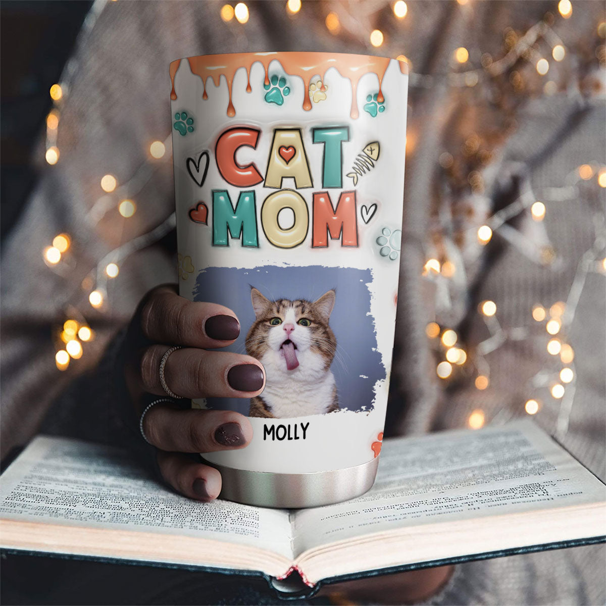 Adorable Customized 3D Inflated Effect Tumbler for Cat Moms with Personalized Photos