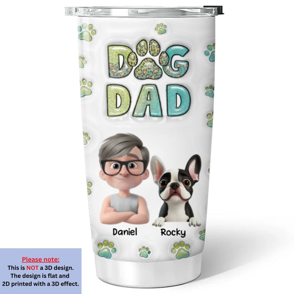 Dog Dad Handsome Chibi Version 2 - Personalized Custom 3D Inflated Effect 20oz Stainless Steel Tumbler for Ultimate Drink Insulation