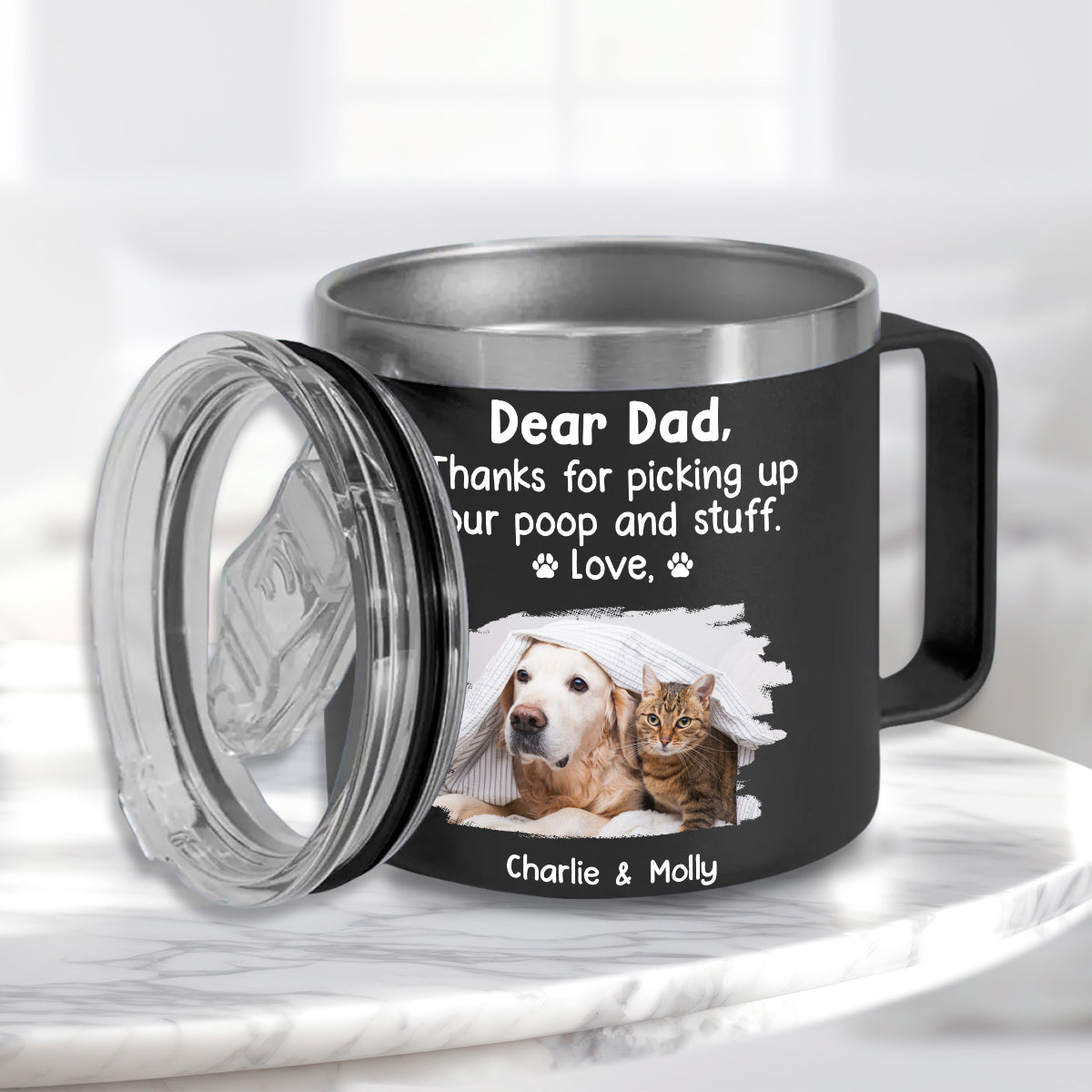 Personalized 14oz Stainless Steel Tumbler with Handle - 'Thanks For Being My Human Servant' Photo Customization