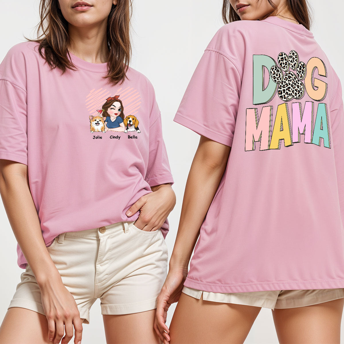 Best Dog Mama Ever - Personalized Custom Back And Front Printed Unisex 5.3 oz T-Shirt for Pet Lovers