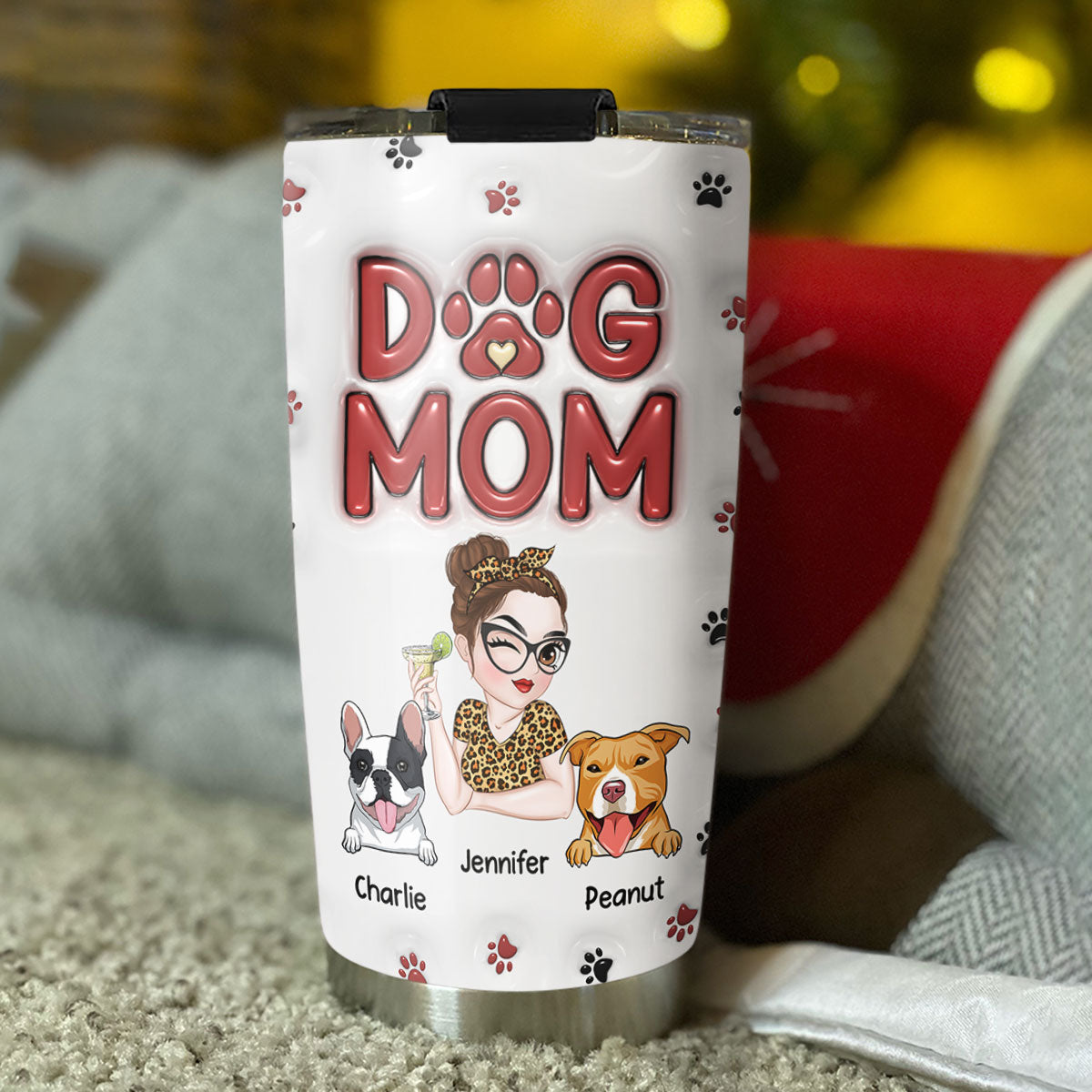 Charming Dog Mom - Personalized 3D Inflated Effect Custom Tumbler for Long - lasting Temperature Retention