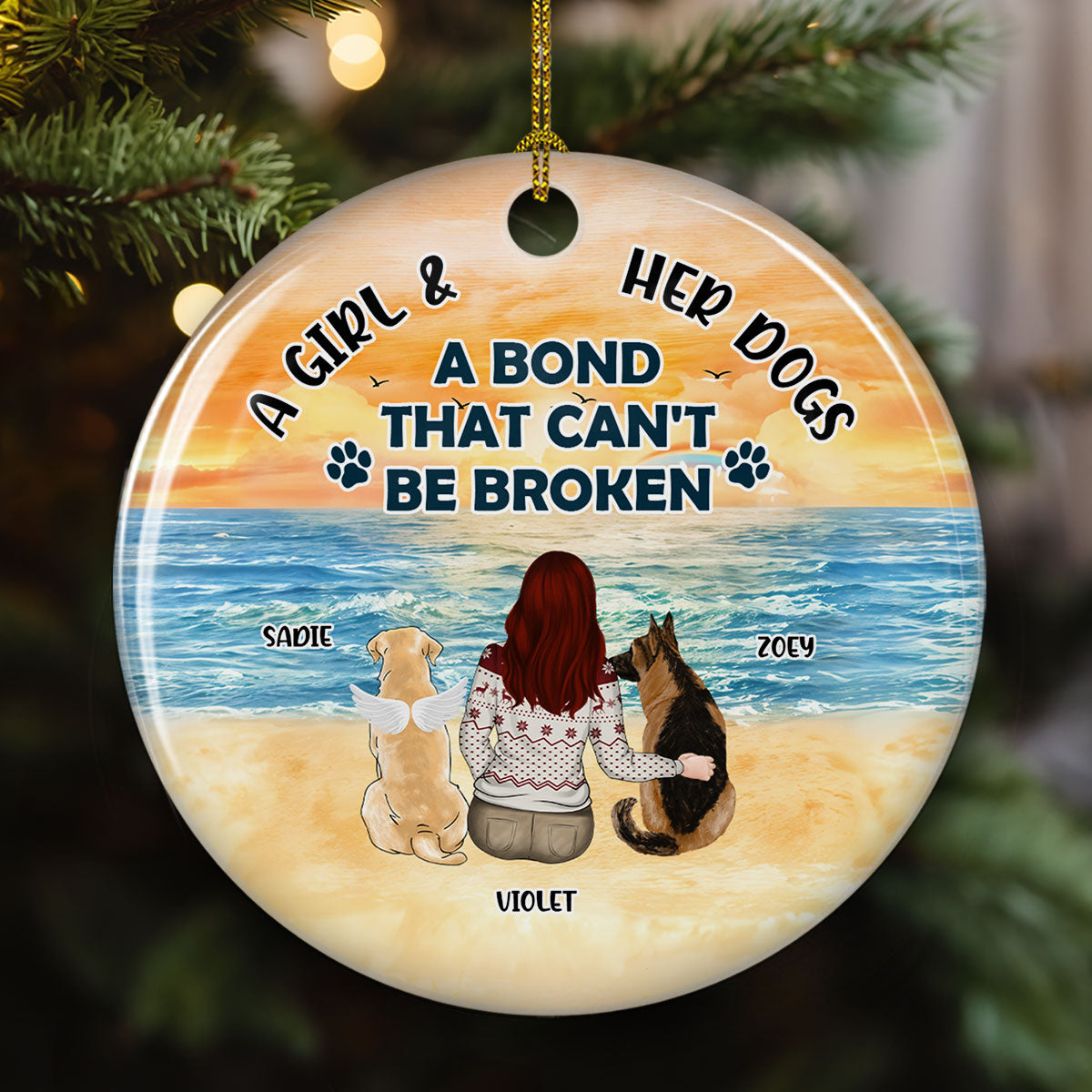 The Unbreakable Bond: Personalized Custom Ceramic Christmas Ornament for Girls and Their Dogs