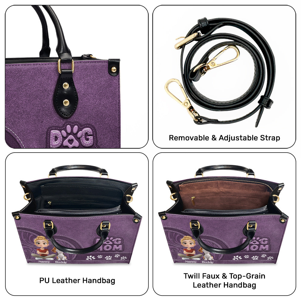 Adorable Chibi Cartoon Dog Mom Personalized Custom Leather Handbag