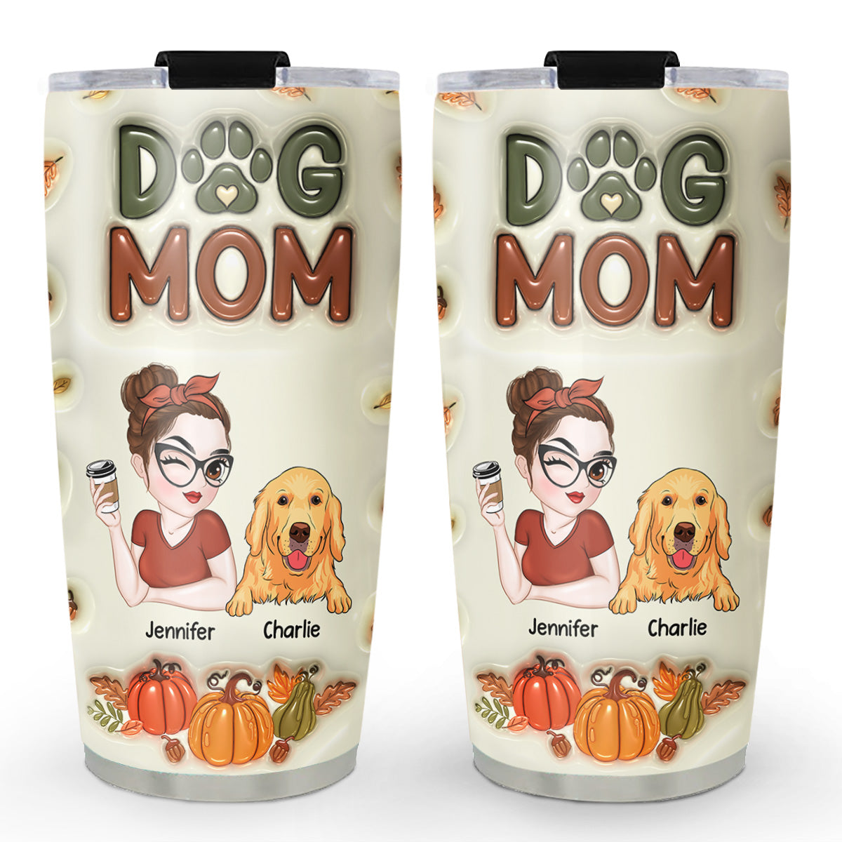 Dog Mom Autumn Edition - Personalized 3D Inflated Effect Custom Tumbler for Ultimate Drink Insulation