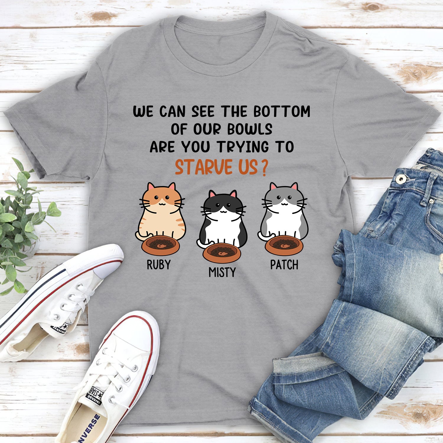 Starving Cat - Exclusive Personalized Custom Unisex 5.3 oz T-shirt for Pet Lovers