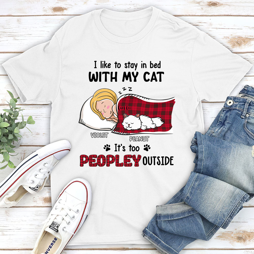 Adorable Like To Stay In Bed Cat - Personalized Custom Unisex 5.3 oz T-shirt for Pet Lovers