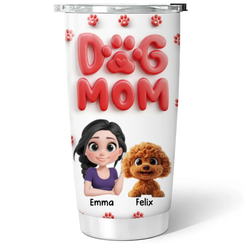 Unique Dog Mom Cartoon Style Personalized Custom Stainless Steel Tumbler