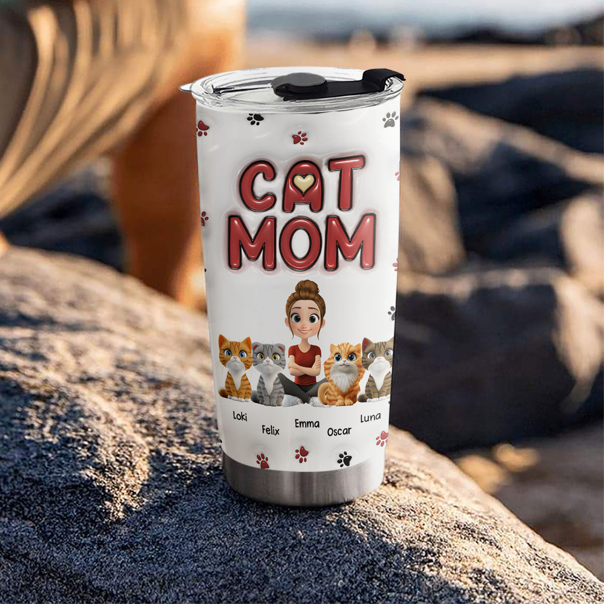 Charming Cat Mom New Style - Personalized Custom 3D Inflated Effect 20oz Stainless Steel Tumbler