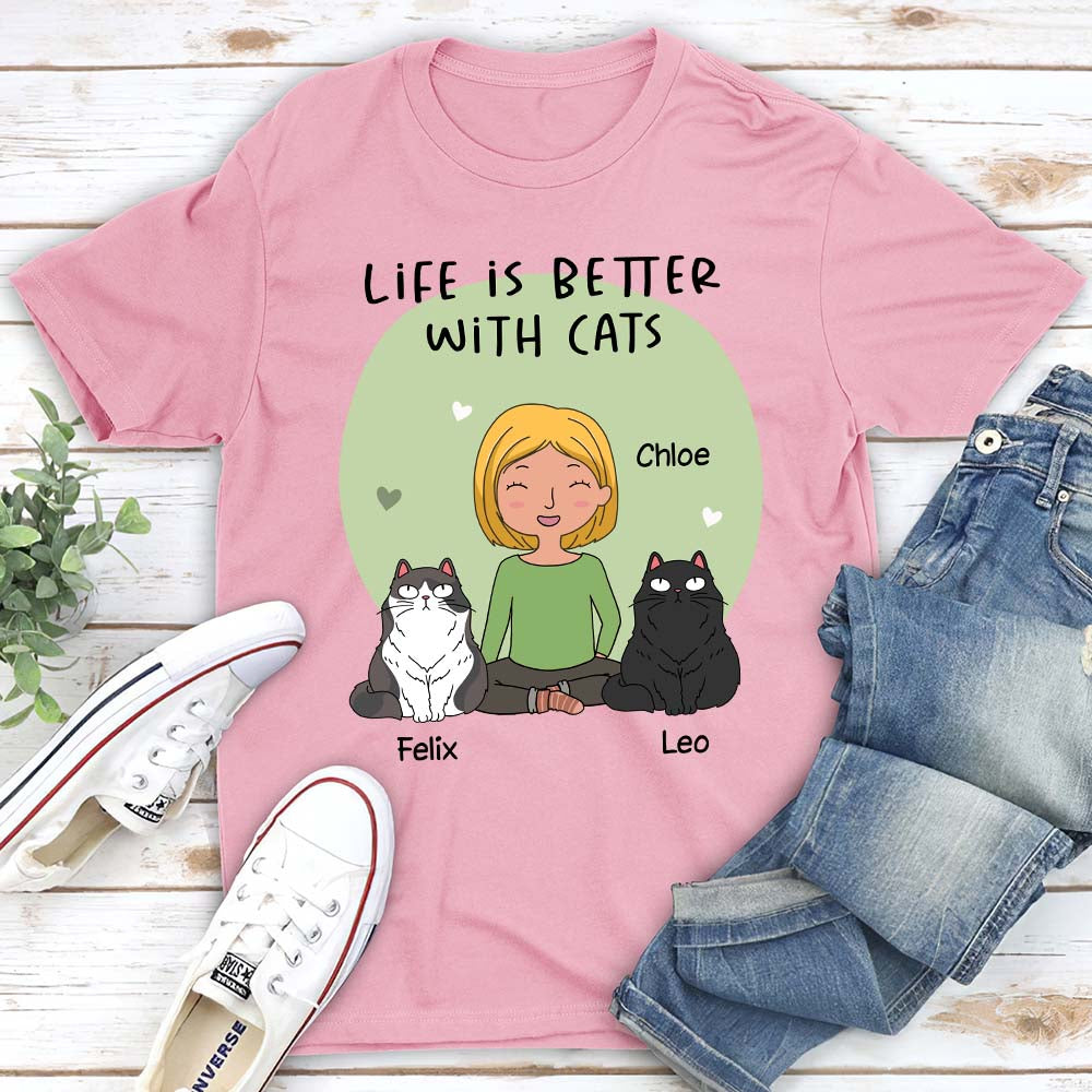 Life Is Better Cartoon - Customizable Personalized Unisex 5.3 oz T-shirt for Pet Lovers