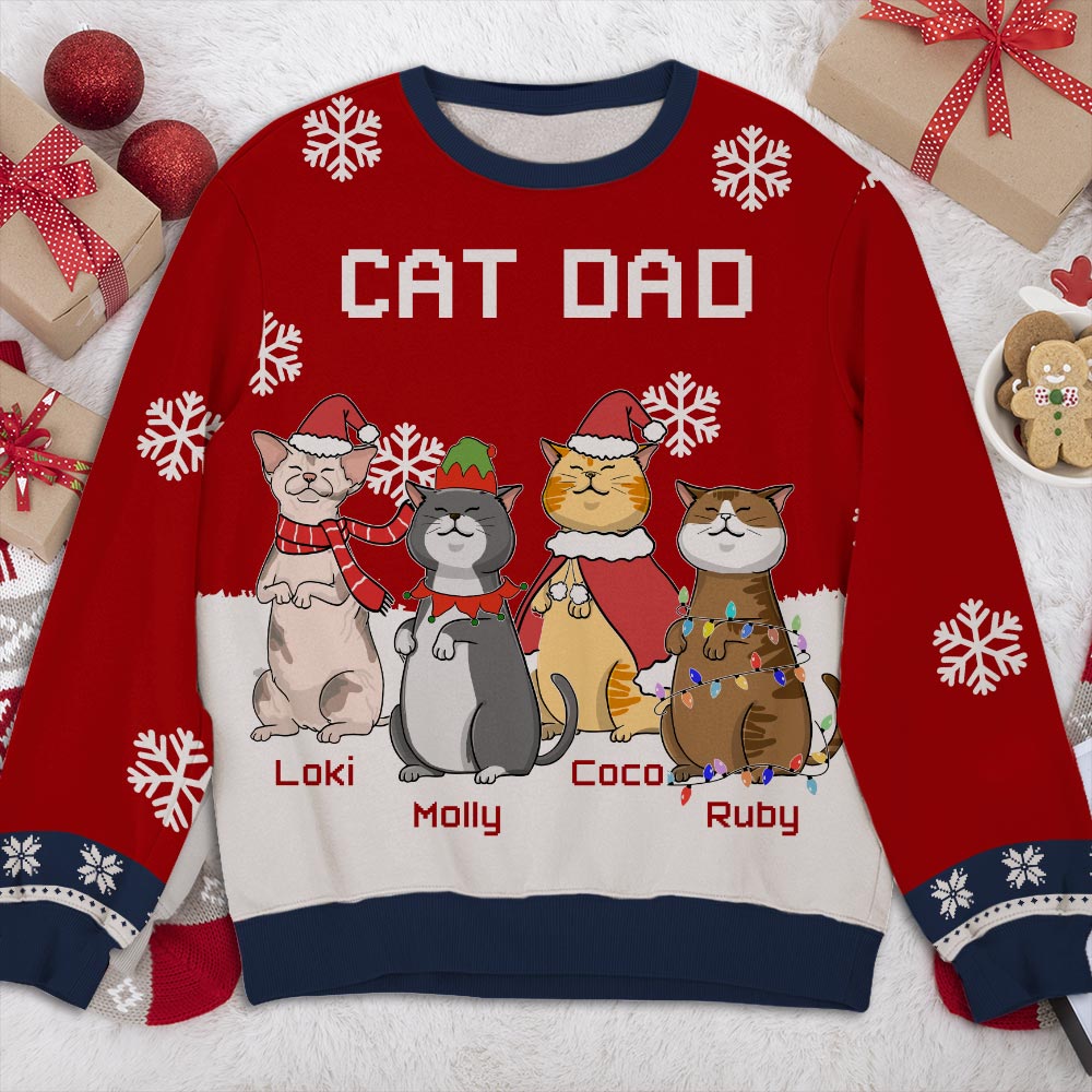 Chilling Cat Dad Mom - Personalized Custom All-Over-Print Unisex 8.8 oz Polyester Blend Sweatshirt for Pet Lovers