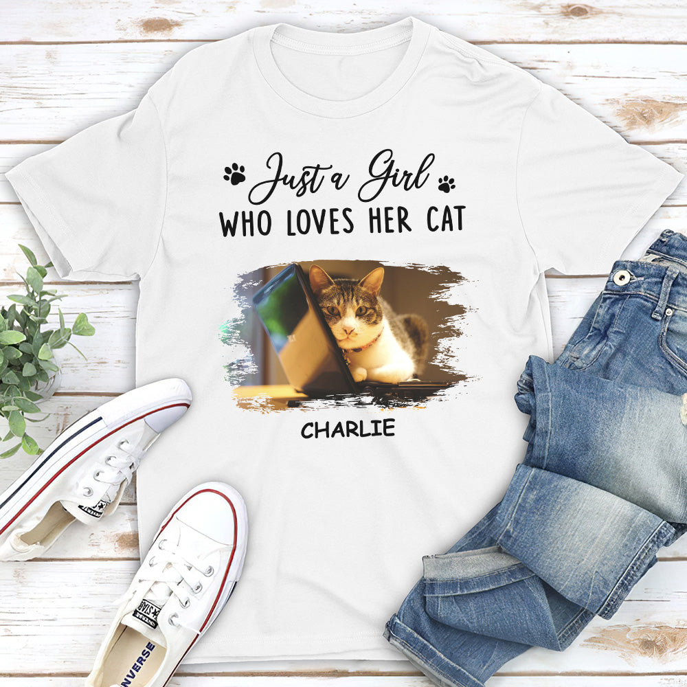 A Girl Loves Cats - Personalized Custom Unisex 5.3 oz T-shirt for Pet Lovers
