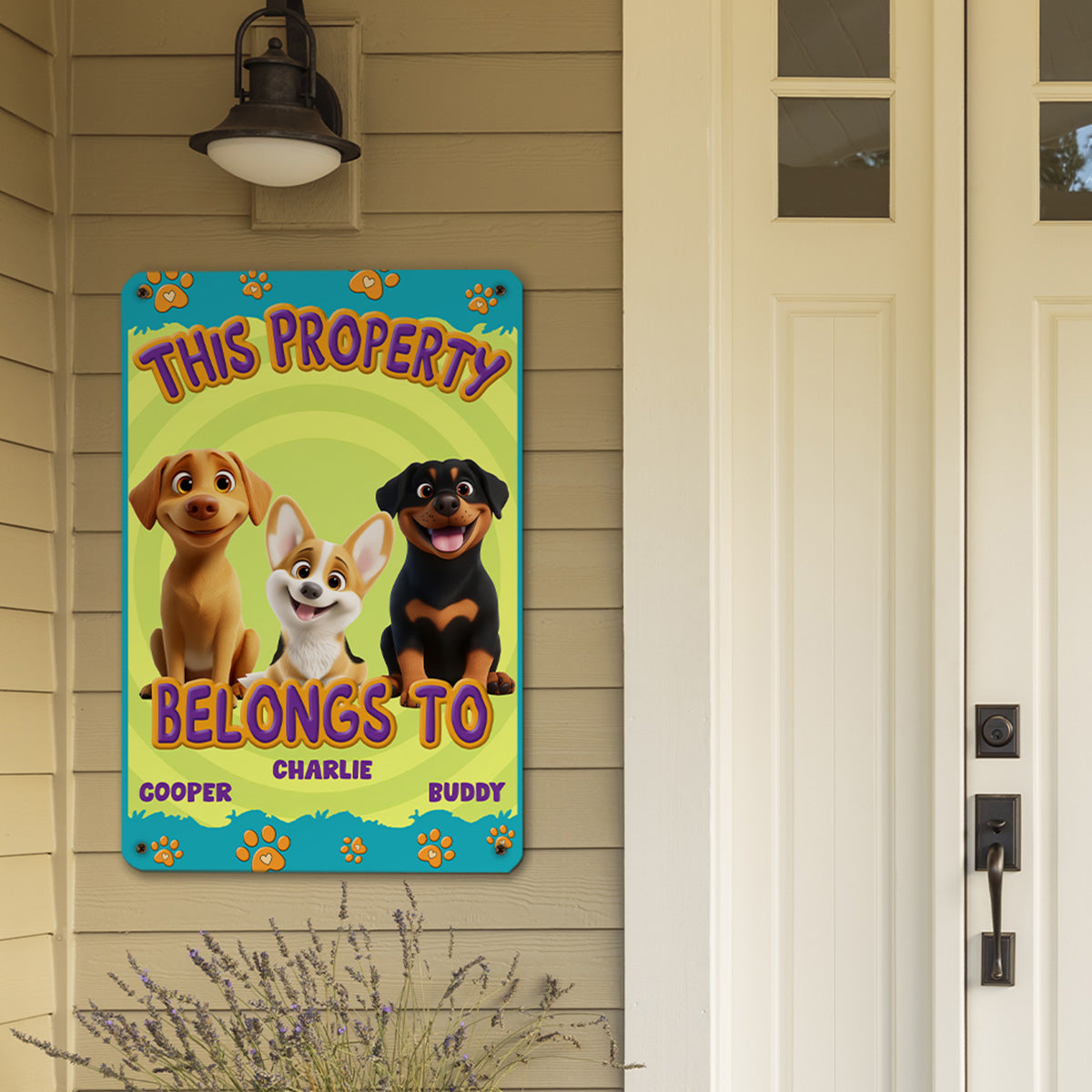 Exclusive Personalized Custom Metal Sign: This Human Belongs To Us Cartoon