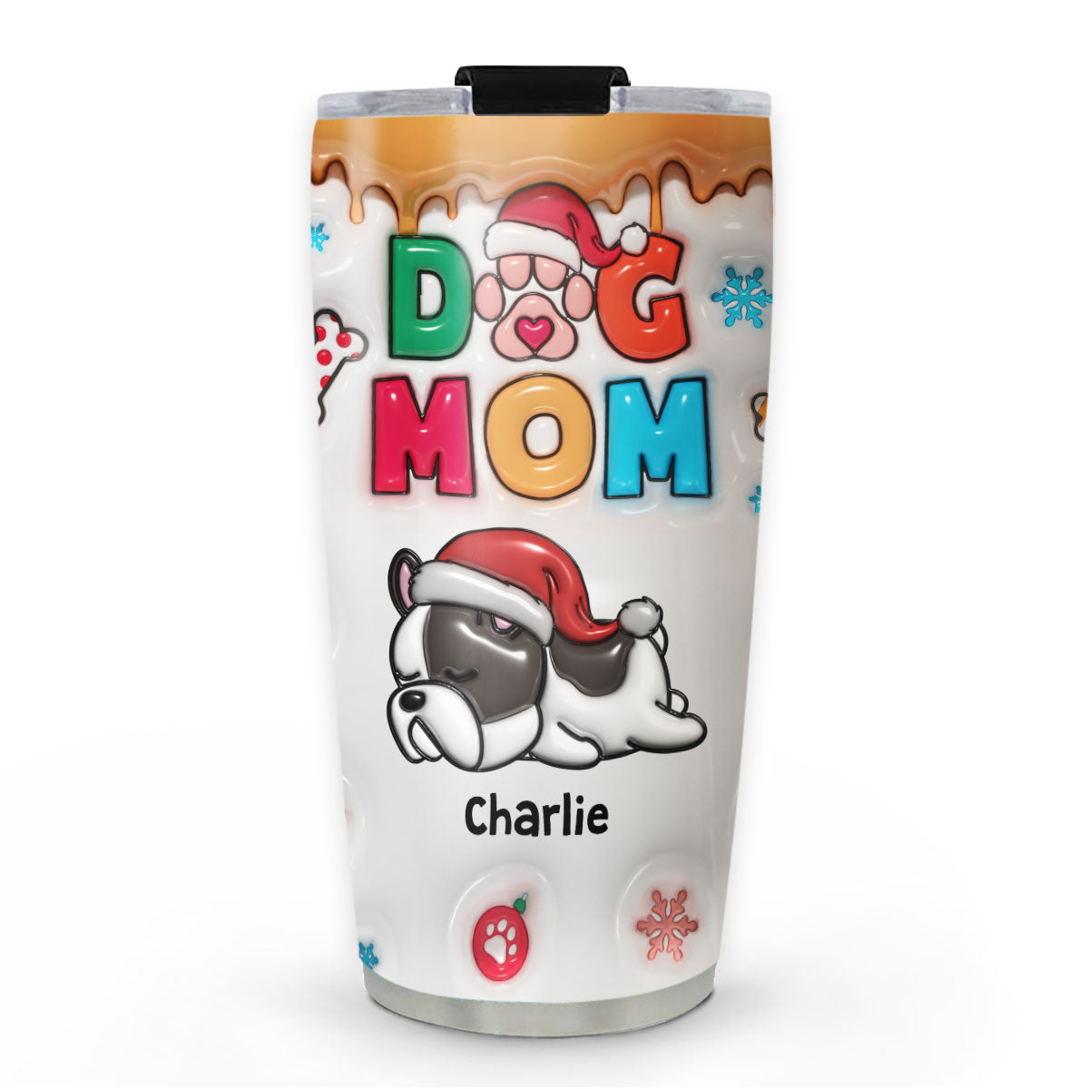 Proud Dog Mom Christmas Personalized 3D Inflated Effect 20oz Custom Tumbler