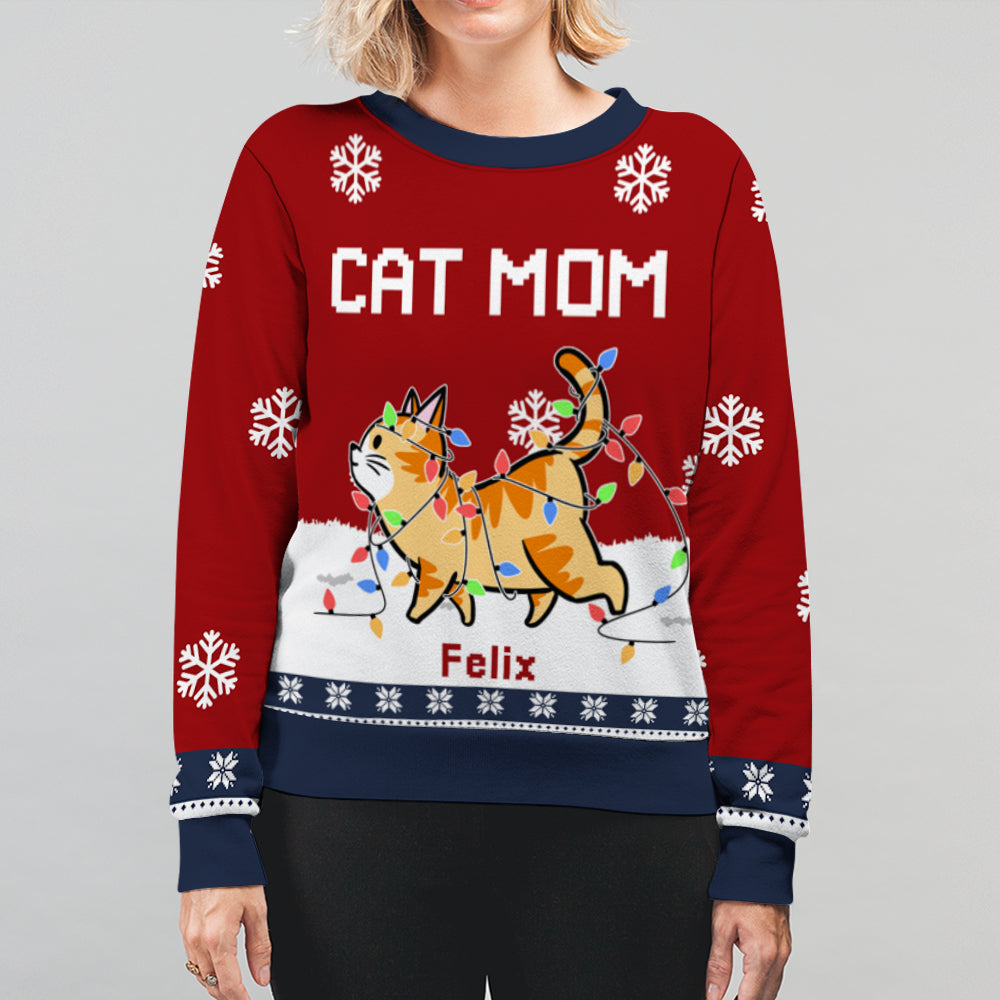 Unique Personalized Custom All-Over-Print Cat Dad/Mom Winter Sweatshirt - Ideal Gift for Pet Lovers