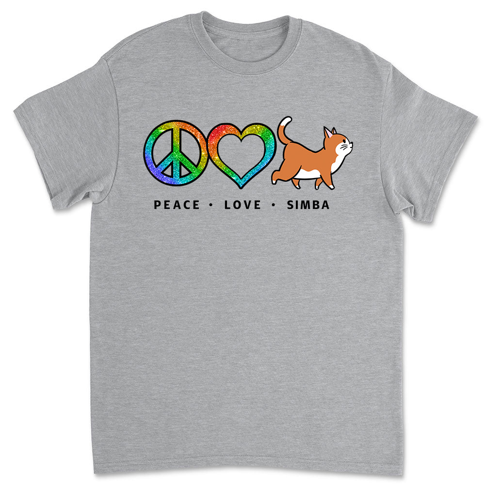 Peace Love Cat Pattern - Personalized Custom Unisex 5.3 oz T-shirt for Pet Lovers