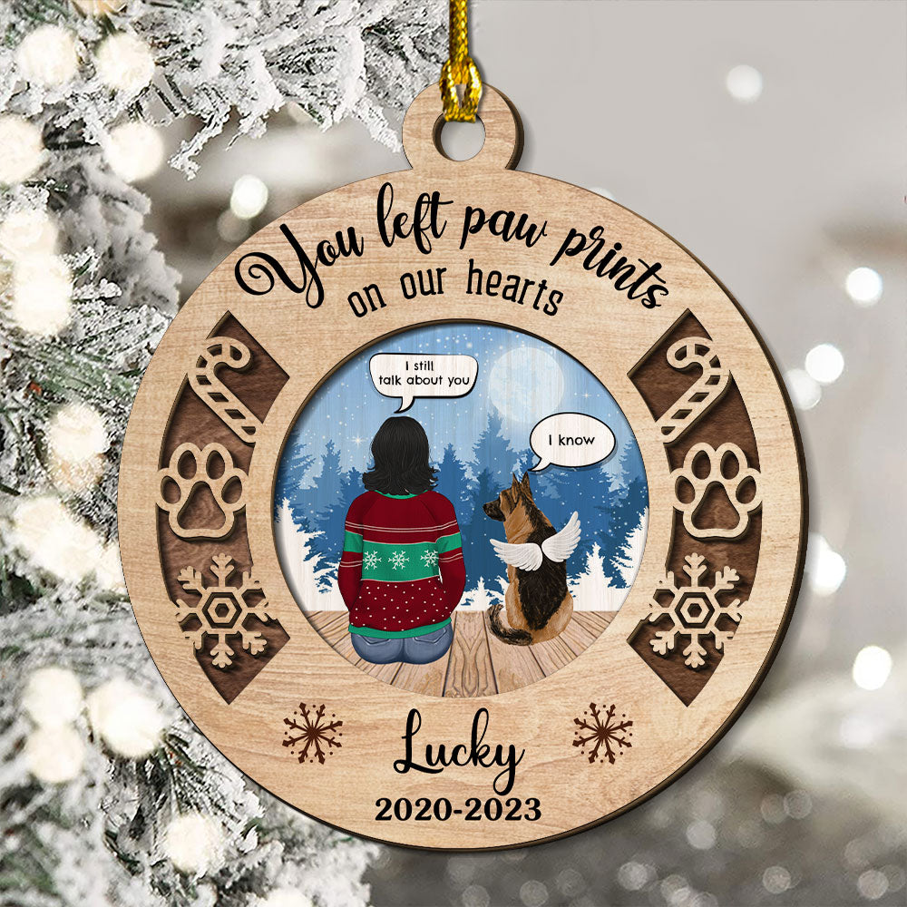You Left Paw Prints Personalized Custom 2-layered Wood Memorial Ornament for Pet Lovers