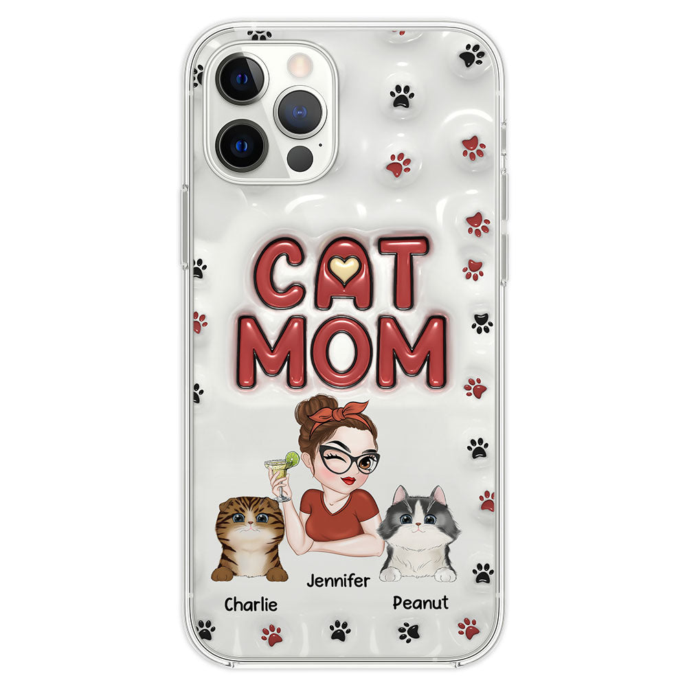 Adorable Cat Mom Personalized 3D Inflated Effect Custom Phone Case for Smartphones
