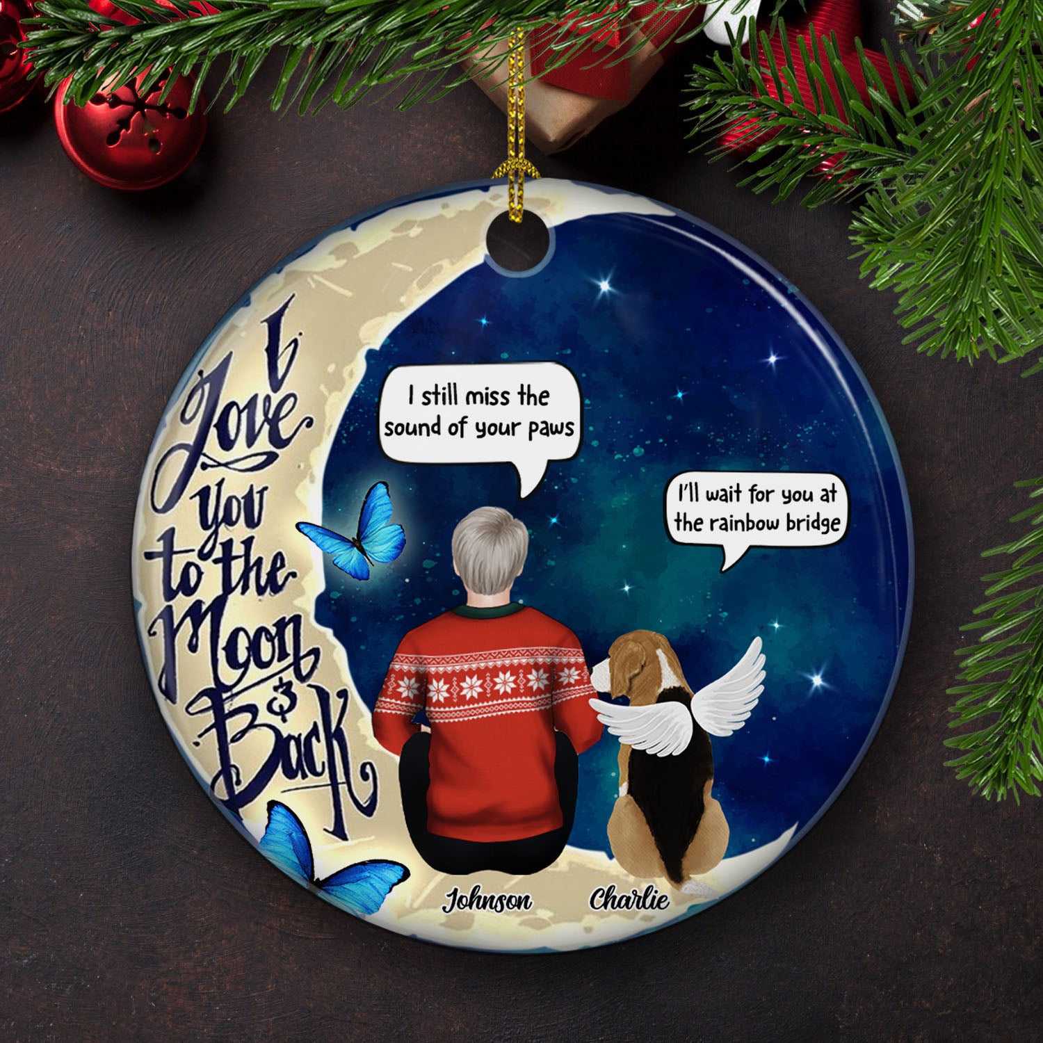 Love You To The Moon And Back - Personalized Custom Circle Premium White Ceramic Christmas Ornament for Pet Lovers