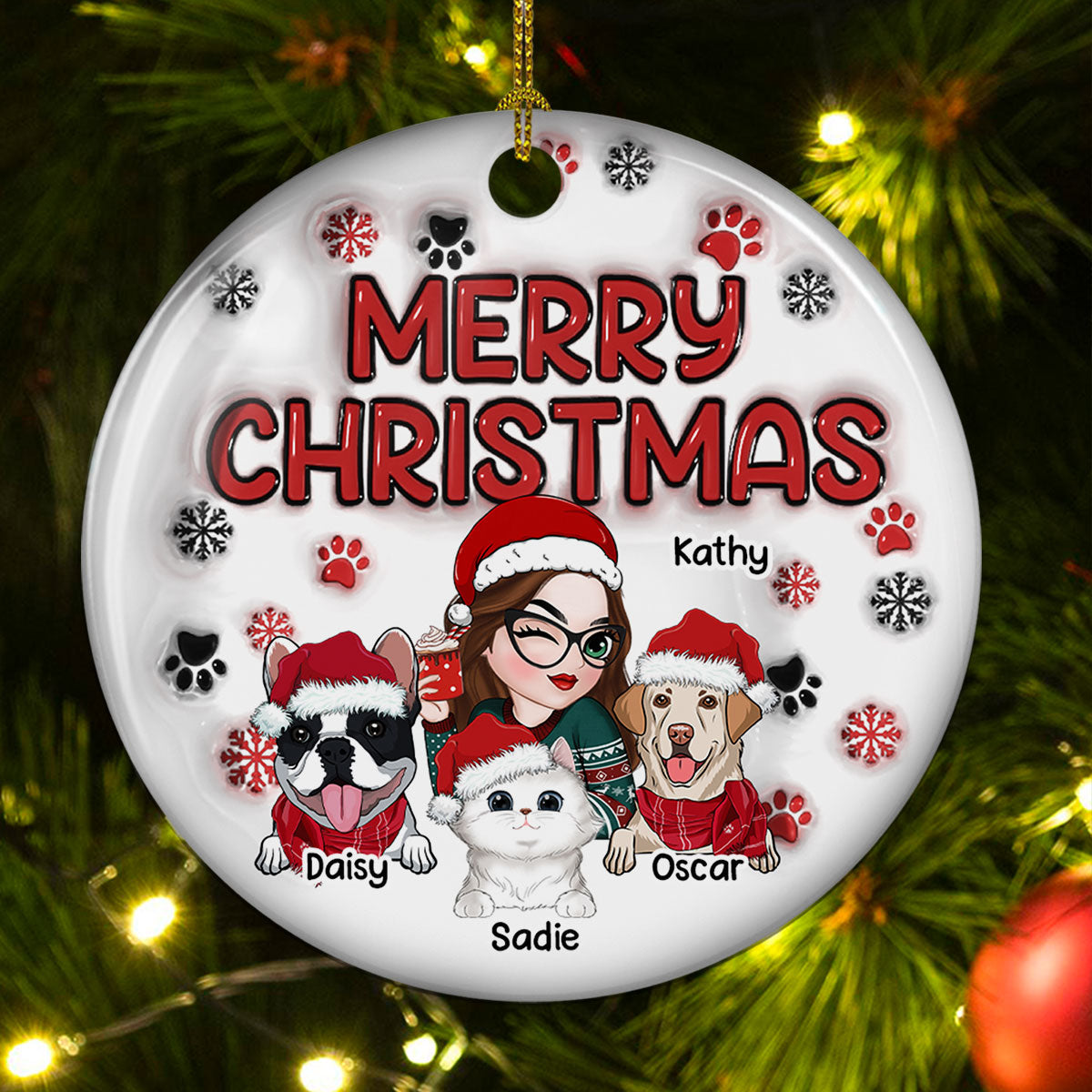 Merry Christmas Fur Mom - Exquisite Personalized Custom 3D Inflated Effect Ceramic Christmas Ornament