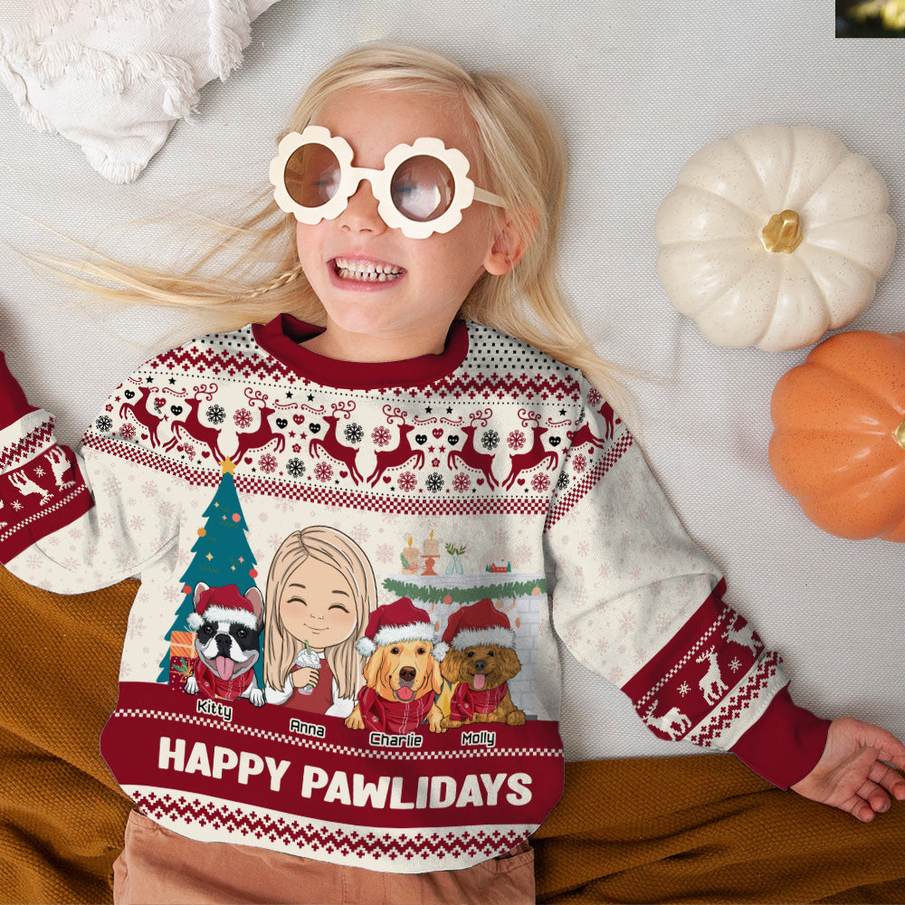 Pawlidays With Dogs - Exclusive Personalized Custom Kids All-Over-Print Polyester Blend Sweatshirt for Dog Lovers