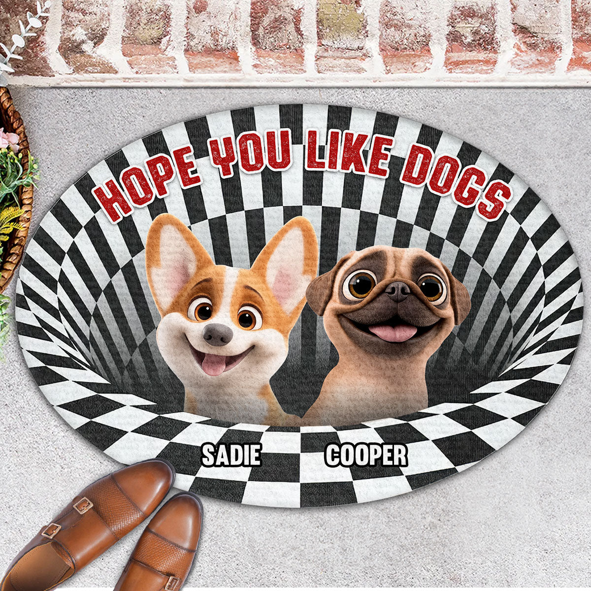 Adorable Hope You Like Dogs Cartoon - Personalized Custom Doormat with Your Pet's Picture
