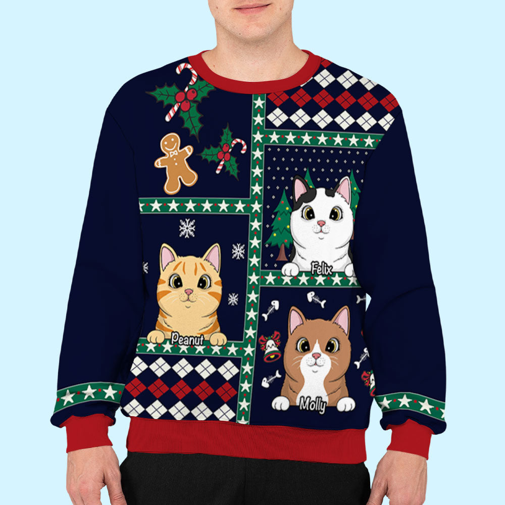 Peeking Cat Patchwork - Personalized Custom All-Over-Print Unisex 8.8 oz Sweatshirt for Pet Lovers