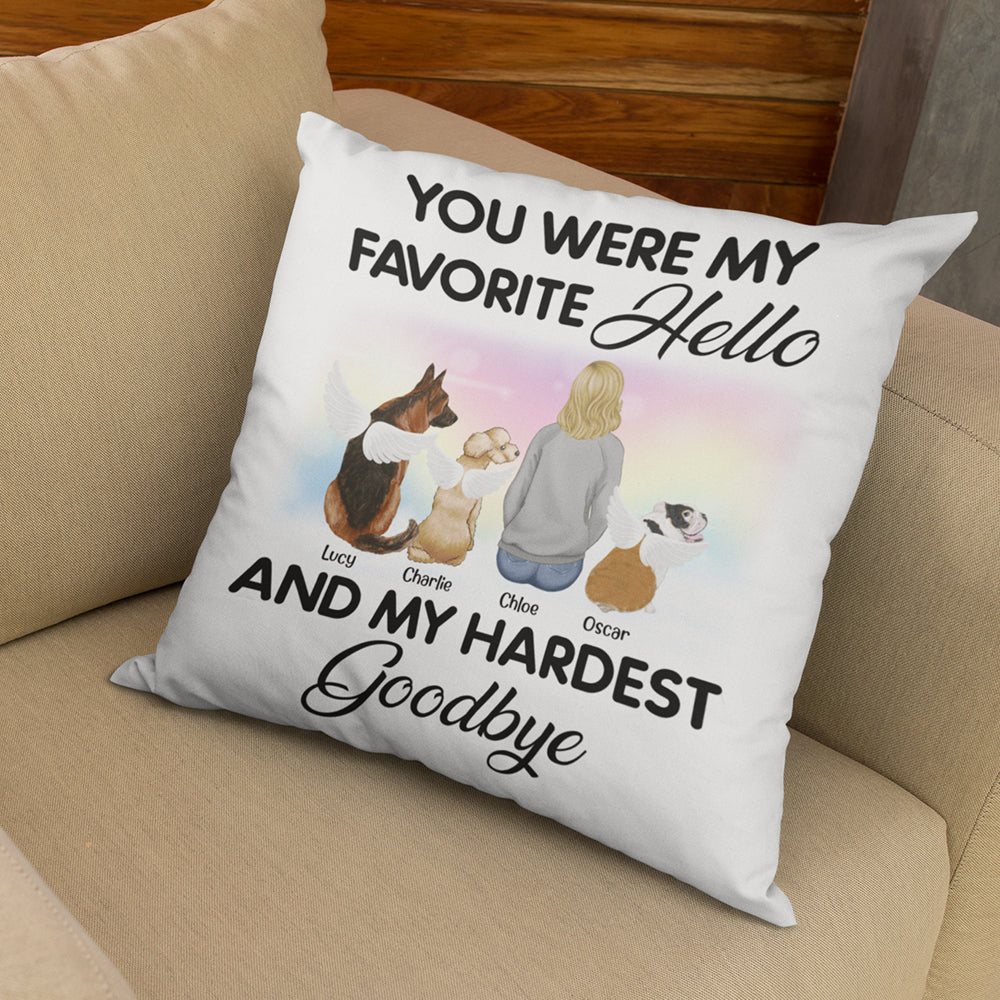 Favorite Hello And My Hardest Goodbye - Personalized Custom Throw Pillow for Pet Lovers, 12' x 12' & 18' x 18'