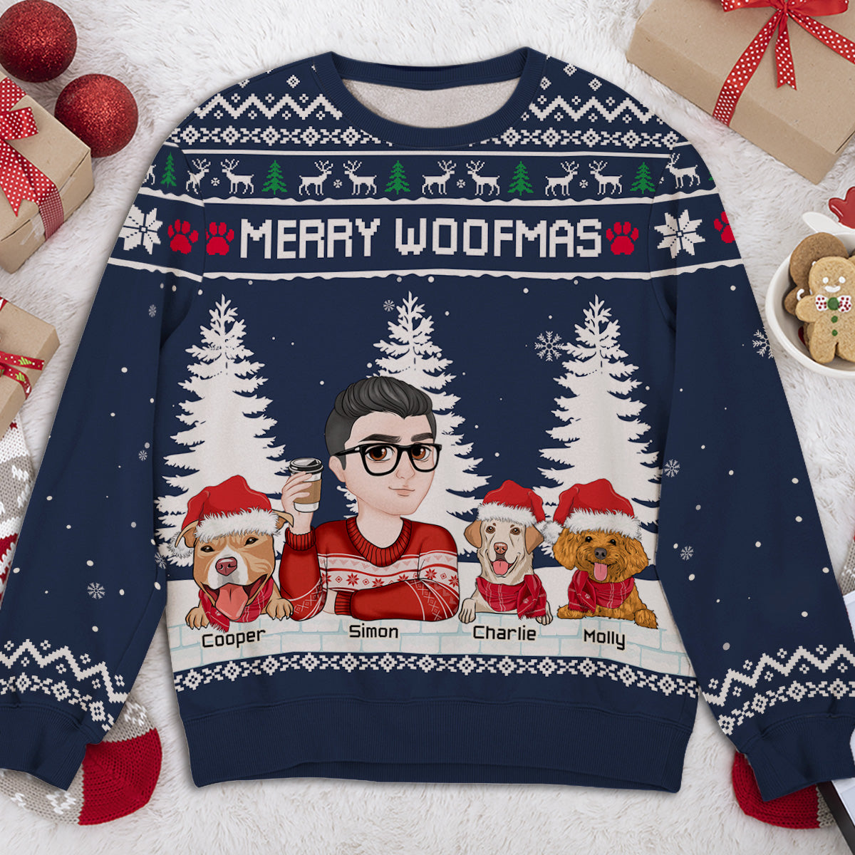 Merry Woofmas To My Mom And Dad - Personalized Custom All-Over-Print Unisex 8.8 oz Polyester Blend Sweatshirt for Pet Lovers