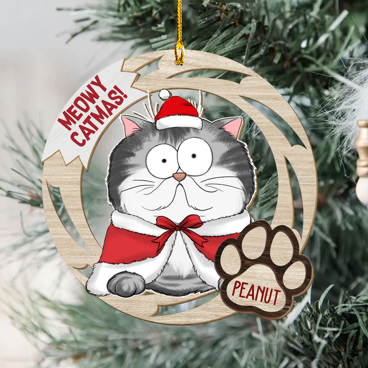 Meowy Catmas - Personalized Custom 1 - layered Wood Christmas Ornament for Pet Lovers