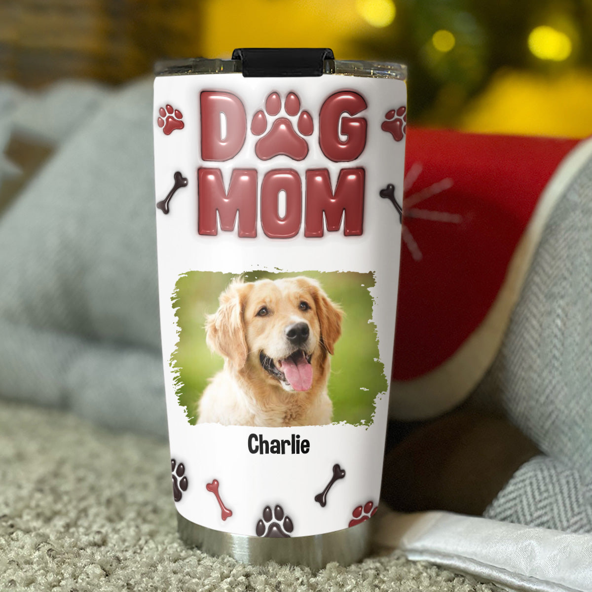 Adorable Dog Mama Personalized 3D Inflated Effect Custom Tumbler - 20oz High - Quality Stainless Steel