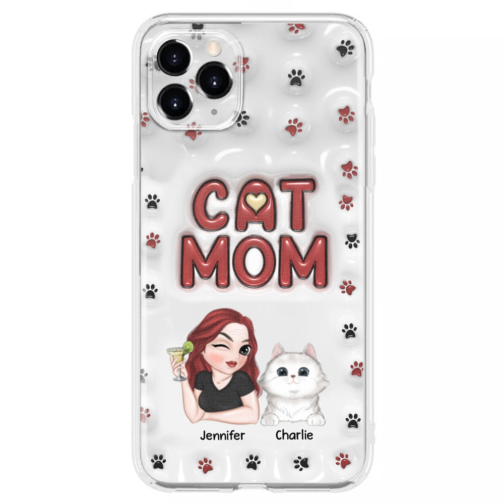 Adorable Cat Mom Personalized 3D Inflated Effect Custom Phone Case for Smartphones