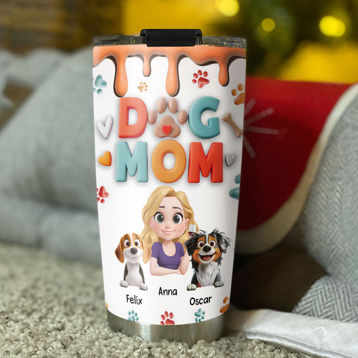 Mom Of Dog Cartoon - Personalized Custom 3D Inflated Effect Stainless Steel 20oz Tumbler for All Occasions