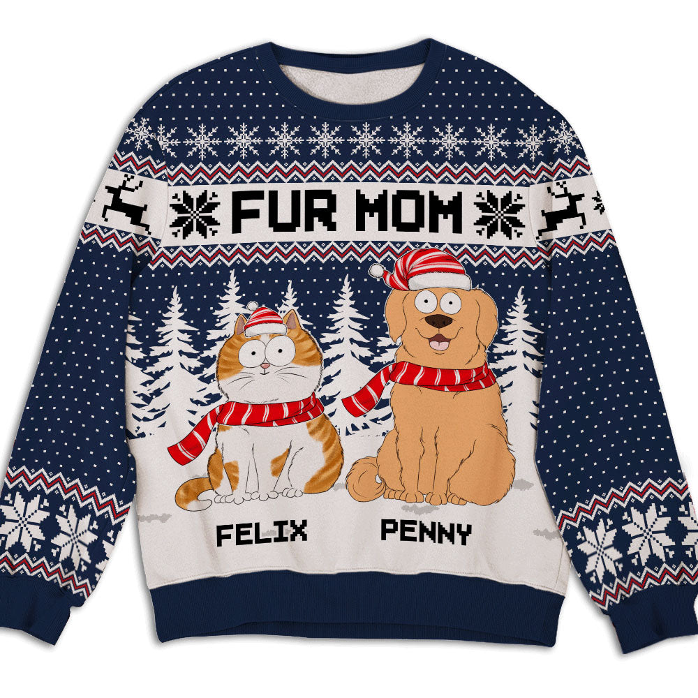 Snowy Dog Mom - Customizable All-Over-Print Unisex Polyester Blend Sweatshirt - Ideal Gift for Dog Lovers