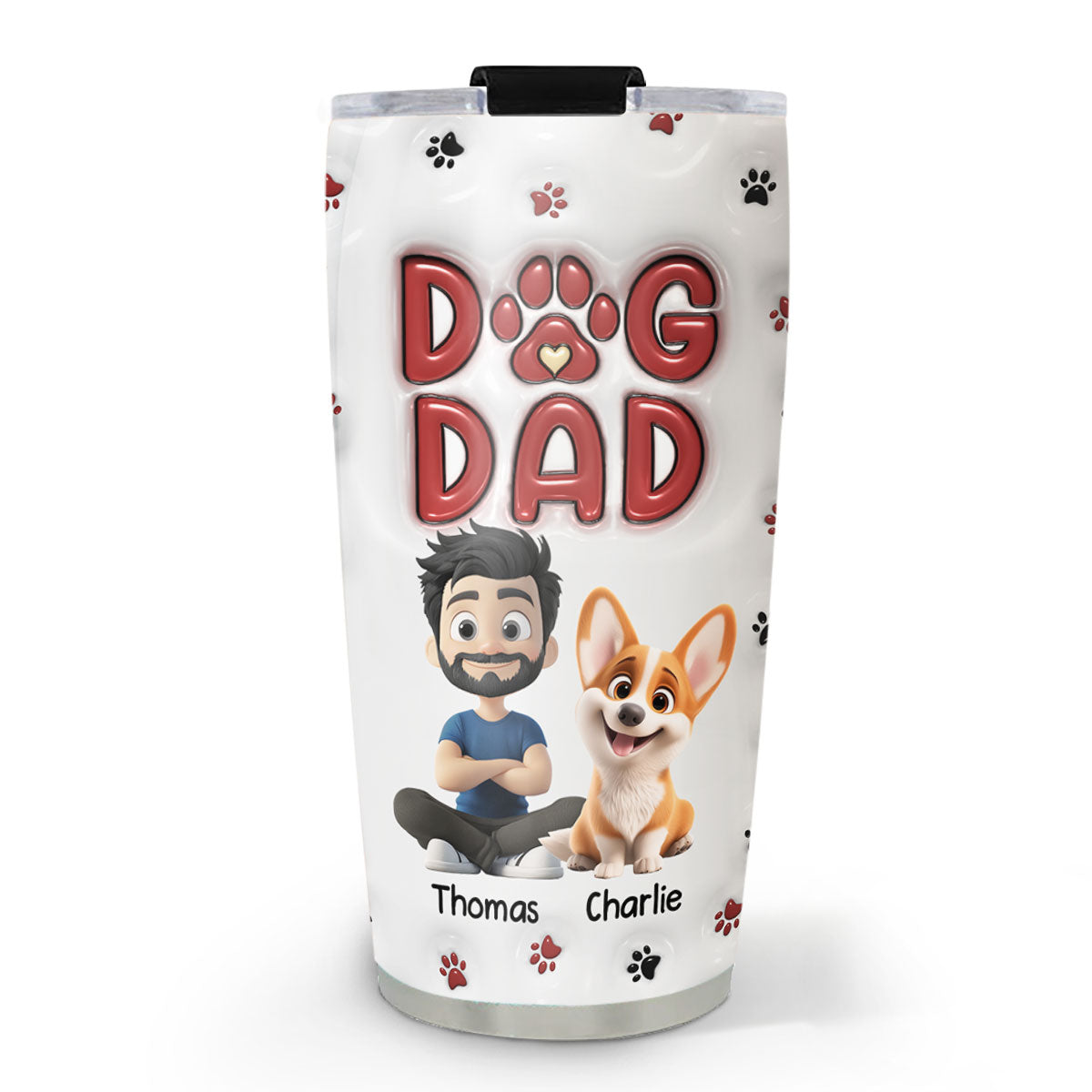 Stylish Personalized Custom 3D Inflated Effect Tumbler for Dog Dads - New Design