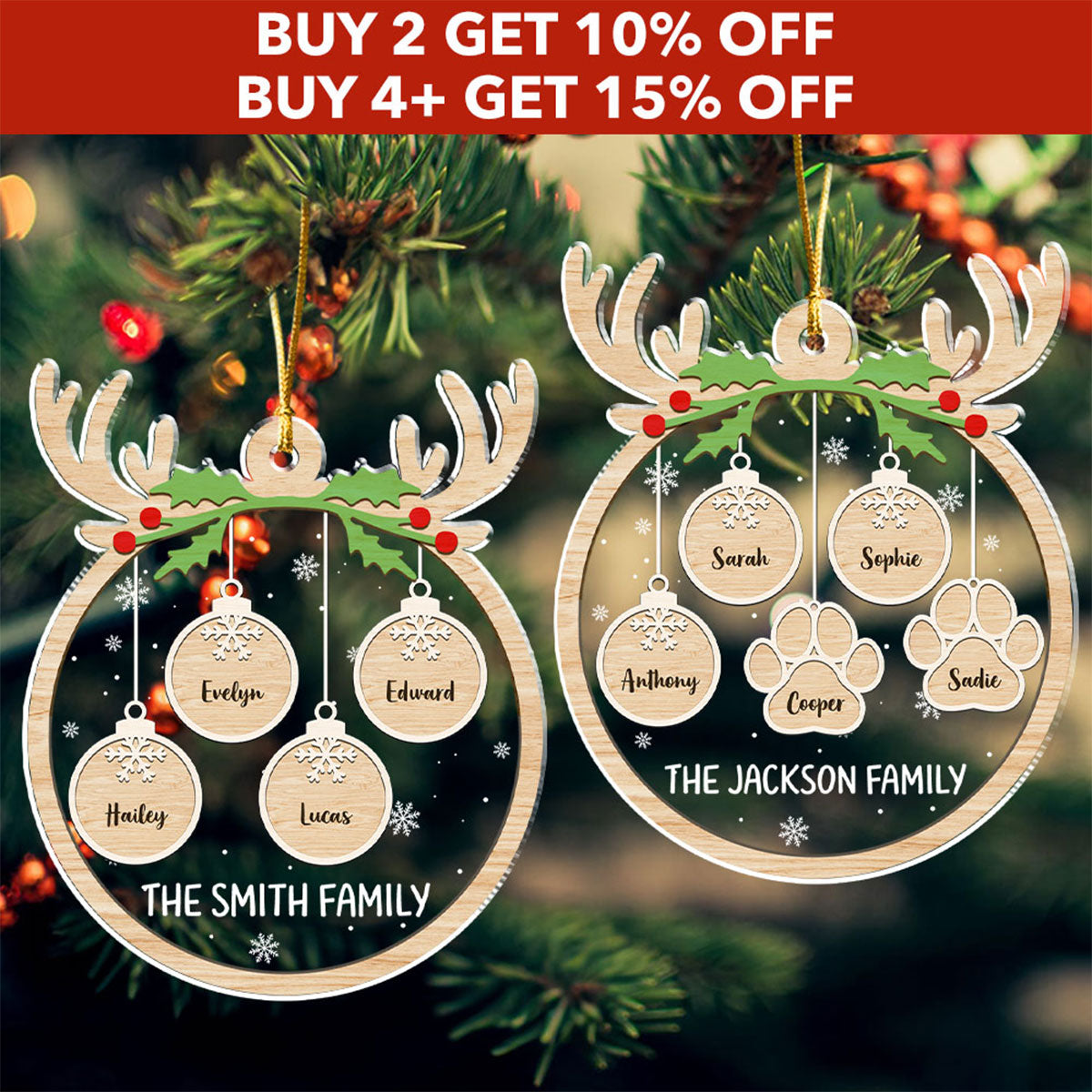 Unique Personalized Custom Paw Charm 4 Acrylic Christmas Ornament