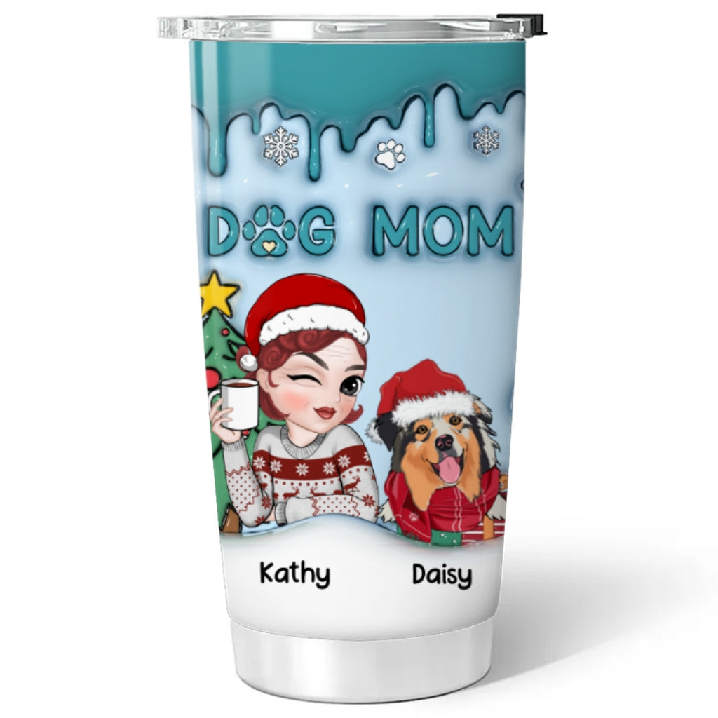 Adorable Dog Mom Christmas - Personalized Custom 3D Inflated Effect 20oz Stainless Steel Tumbler