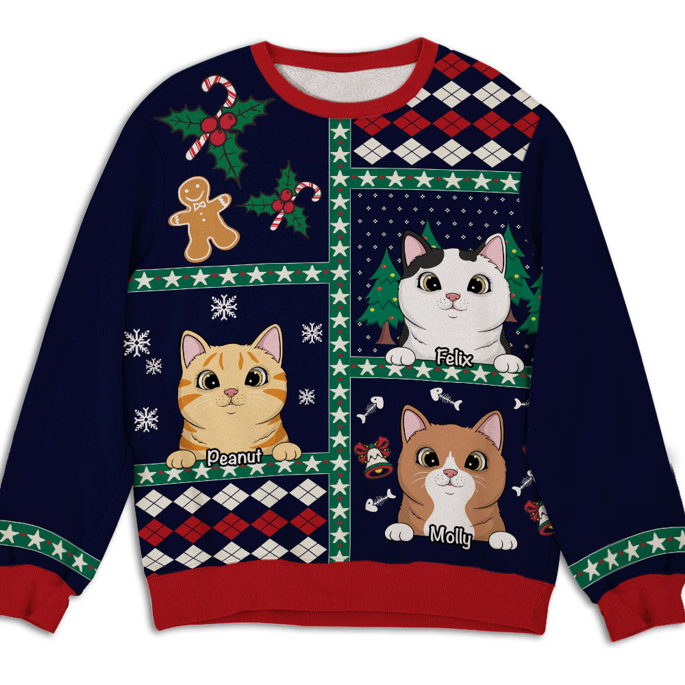 Peeking Cat Patchwork - Personalized Custom All-Over-Print Unisex 8.8 oz Sweatshirt for Pet Lovers