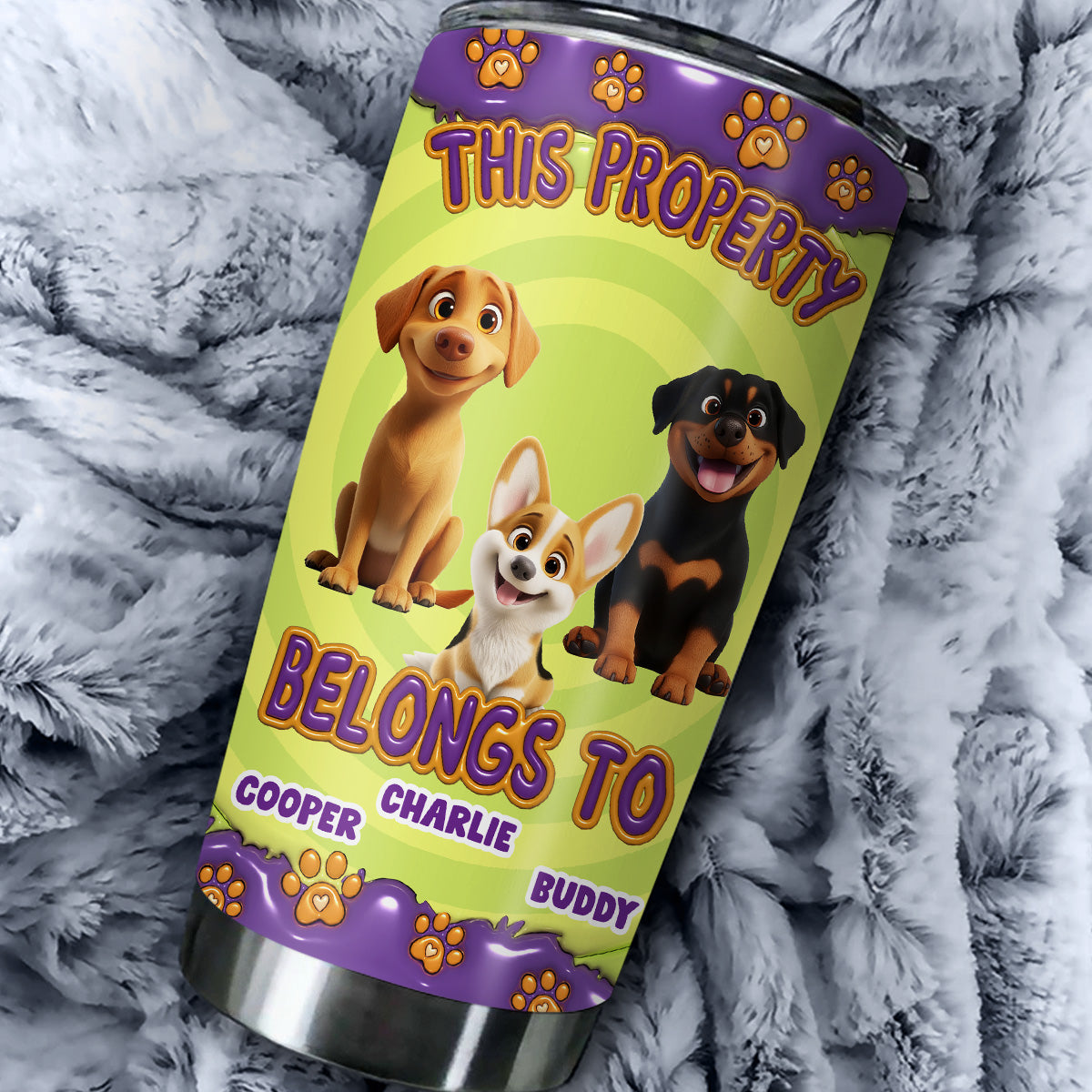 Personalized Custom 3D Inflated Effect Tumbler with This Property Belongs To Dogs Cartoon - 20oz High - Quality Stainless Steel Tumbler