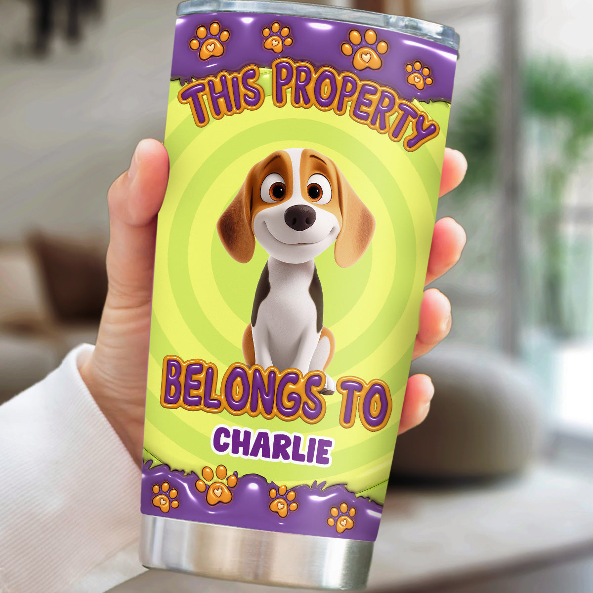 Personalized Custom 3D Inflated Effect Tumbler with This Property Belongs To Dogs Cartoon - 20oz High - Quality Stainless Steel Tumbler