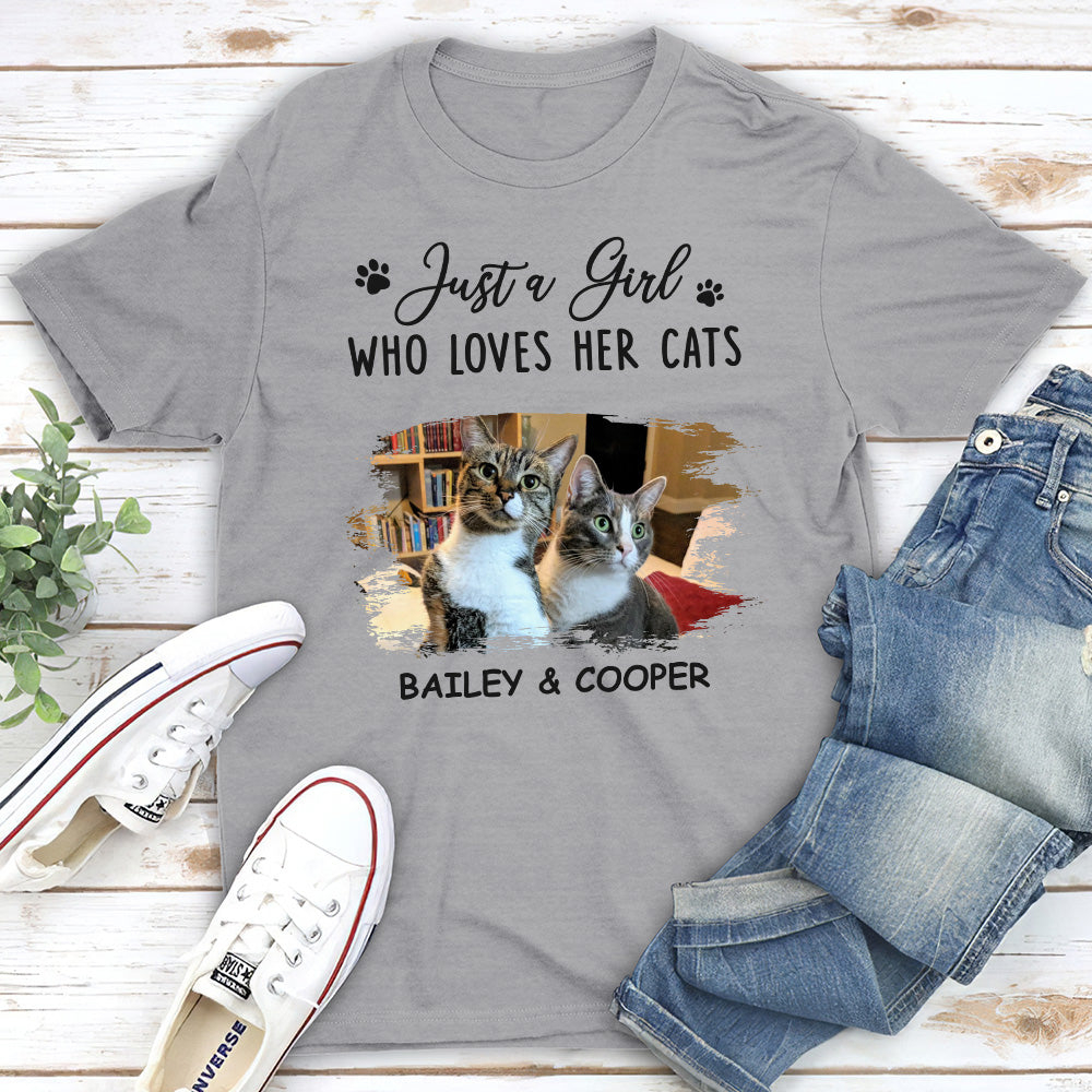 A Girl Loves Cats - Personalized Custom Unisex 5.3 oz T-shirt for Pet Lovers